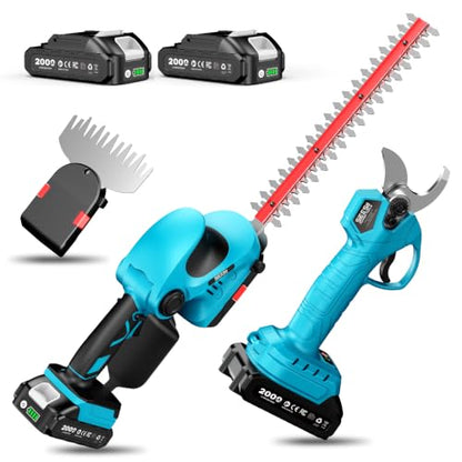 SEESII 3-in-1 Cordless Hedge Trimmer, Grass Shear & Electric Pruning Shears - color: Seesii Blue