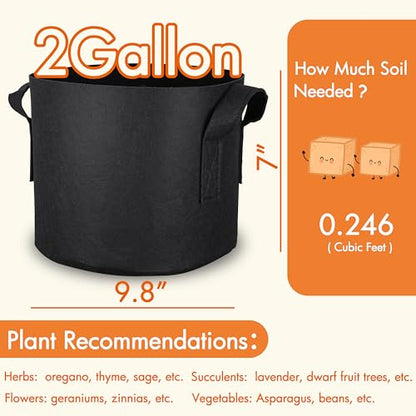 Gardzen 10-Pack 2 Gallon Grow Bags Fabric Pots with Heavy Duty Handles - size: 2 Gallons