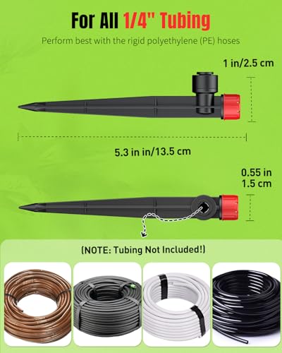Pawfly 60 Pcs Push-to-Fit Drip Irrigation Emitters for 1/4 Inch Tubing, Drip Emitters Sprinklers with Stake & 8 Holes, Drip Irrigation System Parts with Adjustable Water Flow Irrigation Drippers, Red - size: 60PCS Drip Irrigation Vortex Emitters