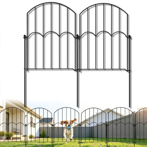 GOTGELIF 25 Panels Decorative Arched Garden Fence, 17''x27 FT No-Dig Dog Barrier with 26 Stakes, Arched Rustproof Metal Animal Fencing for Rabbit Flower Beds for Yard Patio Outdoor Decor - size: 17" X 27FT
