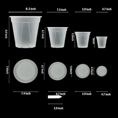 Clear Plant Nursery pots with Saucers,5/6/7/8 inch 8 Pack - size: 5/6/7/8 inch with trays