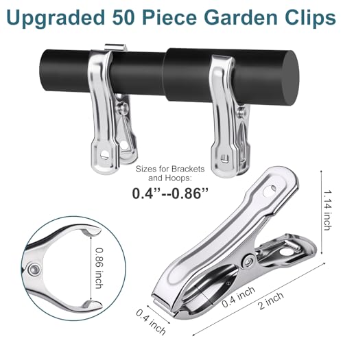 50 PCS Garden Clips, Greenhouse Clamps, Stainless Steel Greenhouse Clips for Netting, Heavy Duty Row Cover Clips with a Strong Grip for Shade Cloth or Plant Cover on Gardening Hoops