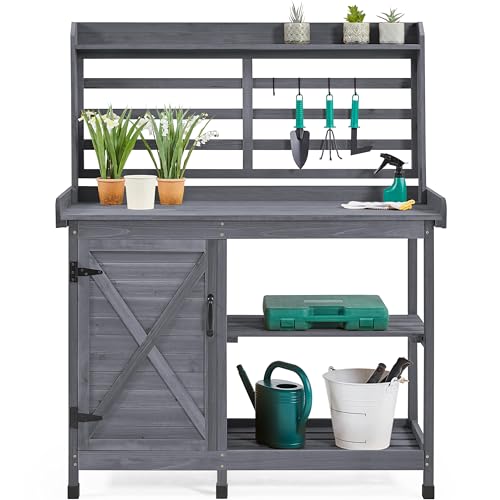 Yaheetech Outdoor Potting Bench with Storage, Planting Table for Patio,Gray - color: Gray