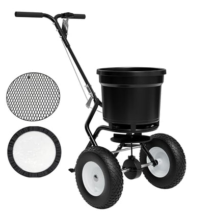 PPOLB Broadcast Spreader for Lawns, 50LB Fertilizer Spreader with 30-Level Flow Control, Walk Behind Lawn Seed & Salt Spreader, 0–10FT Coverage, Hopper Screen, Rain Cover, 12" Pneumatic Wheels - size: 50LBS