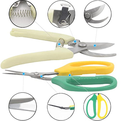 Garden Pruning Shears Garden Scissors Herb Scissors Florist Scissors Floral Snips Bonsai Scissors Hand Pruner with Gardening Gloves,Stainless Steel Straight Tip and Curved Blades,Green+Blue