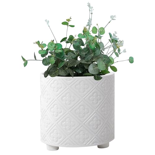 8 Inch Flowerpot, Planter for Indoor Plant, Indoor & Outdoor Plants Pot with Drainage Hole - for Decoration of Home Garden & Terrace, White - color: M White ＆ Gold, size: 8 inch