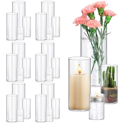 24 Pack Glass Cylinder Vases 4,6,8,10 Inch Tall Clear Flower Vase Hurricane Floating Candle Holder for Table Centerpiece Wedding Home Decor - size: 24 Pack (4,6,8,10 Inch )