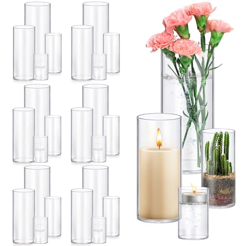 24 Pack Glass Cylinder Vases 4,6,8,10 Inch Tall Clear Flower Vase Hurricane Floating Candle Holder for Table Centerpiece Wedding Home Decor - size: 24 Pack (4,6,8,10 Inch )