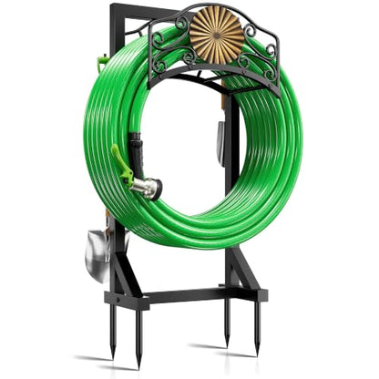 Heavy Duty Garden Hose Holder Stand with 4 Spikes Outdoor Hose Holder