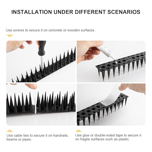 OFFO Bird Spikes for Pigeon Woodpecker Crow, Outdoor Use for Balcony Patio Window, Easy to Install, Black, Covers 8.3 Feet(2.5m) - color: Black