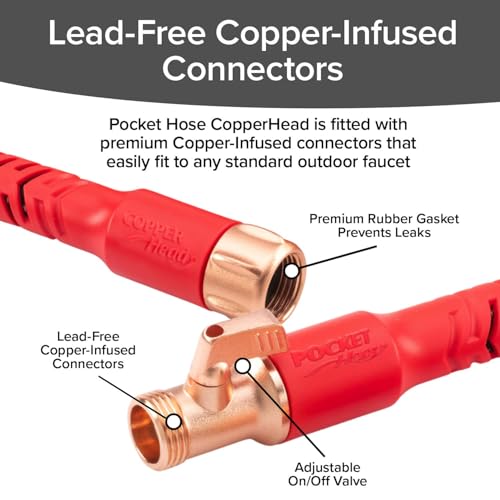 Pocket Hose 25 FT Copper Head Hose, Pocket Pivot, No Tangles, Anti-Burst