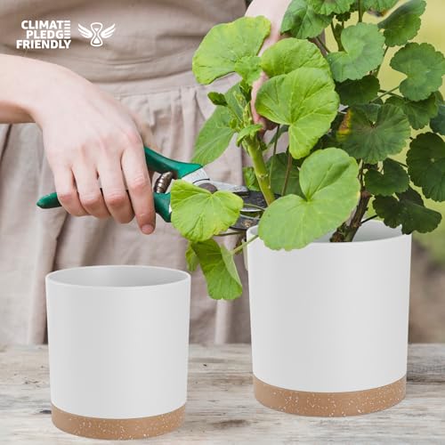 YNNICO Plant Pots with Drainage Holes and Saucers – 7, 6.5, 6, 5, 4 Inch Plastic Planters for Indoor Outdoor Plants, Modern Matte Finish, Lightweight & Durable（White - color: White