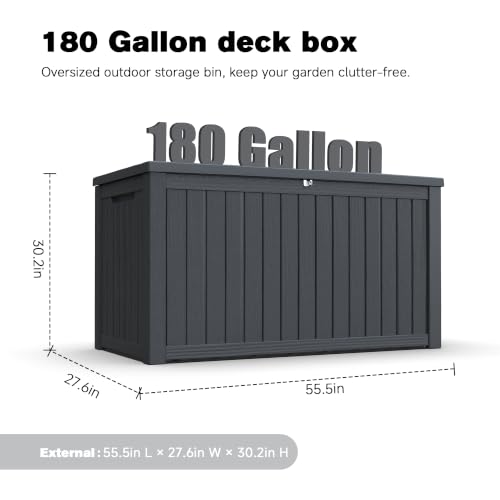 180 Gallon XXL Resin Deck Box, Large Outdoor Storage Shed & Bench, Black - color: Black-B