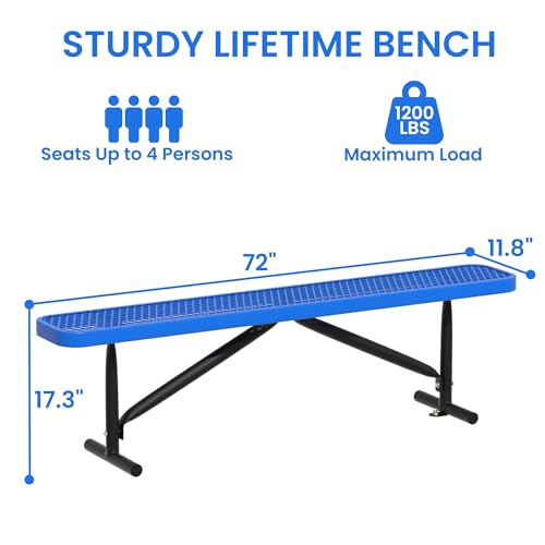 6FT Metal Park Bench for Outside, Heavy-Duty Outdoor Bench with Thermoplastic-Coated, Weatherproof Steel Mesh Bench for Parks, Gardens, Patios, Stores, Blue - color: Blue, size: 6FT