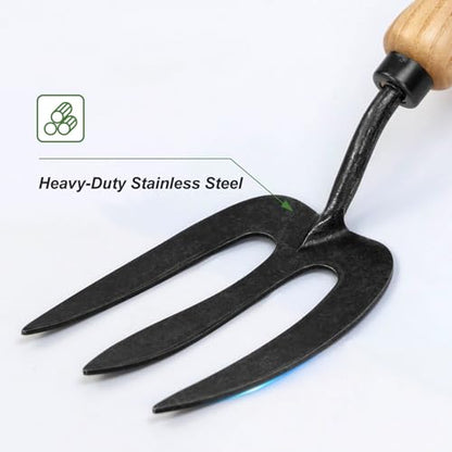 Stainless Steel Garden Hand Fork, Hand Weeder Fork with Ash Wood Handle - size: 31CM Garden Fork