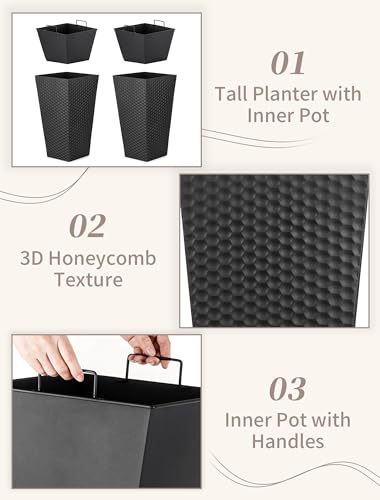 Sziqiqi Black Metal Taper Planter with Inner Pots, Indoor Planter Pots
