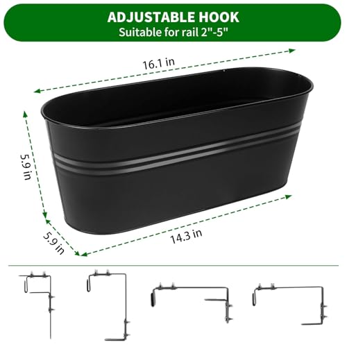 Railing Planter Box 16 Inch with Adjustable Brackets (4PCS)