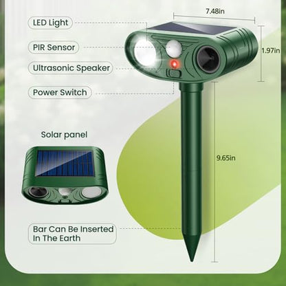 2026 Upgraded Ultrasonic Solar Animal Repellent Outdoor, Deer Repellent Devices Outdoor, Cat Repellent Waterproof with Motion Sensor Flash Light, Repels Squirrel, Deer, Raccoon for Yard