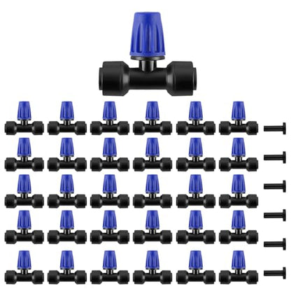 Kalolary 30Pcs Push-to-Fit Drip Irrigation Spray Emitters for 1/4" Tubing - size: 1/4” Push-to-Connect Tee- Misting- 30P Blue