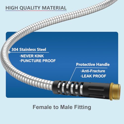 10ft Metal Garden Hose, Water Lead-in Hose Extension, Stainless Steel Hose Extension Adapter for Hose Reel/RV, Drinking RV Water Hose, Reel Extender for Yard, Female to Female, Durable - size: 10 FT