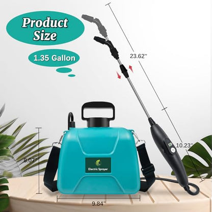 1.35 Gallon Battery Powered Sprayer, Electric Pump Sprayer in Lawn & Garden - color: Blue-green, size: 1.35 Gallon