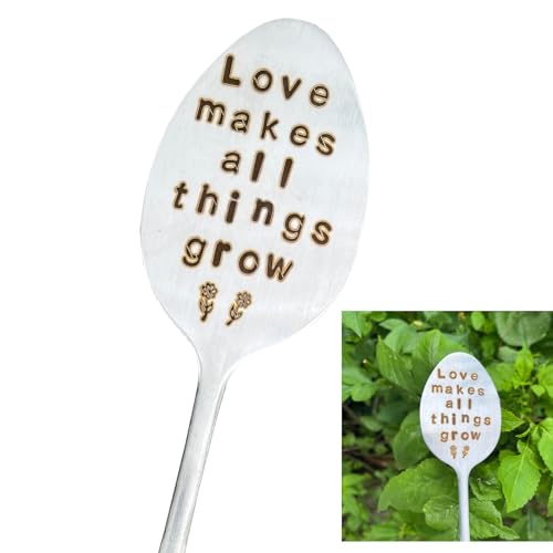 Garden Plant Marker Friendship Gift for Women Gardeners, Plant Stake Label Sign Tag Gardening Gifts for Woman Plant Lovers, Metal Garden Decoration (All Things Grow), Silver - style: All Things Grow
