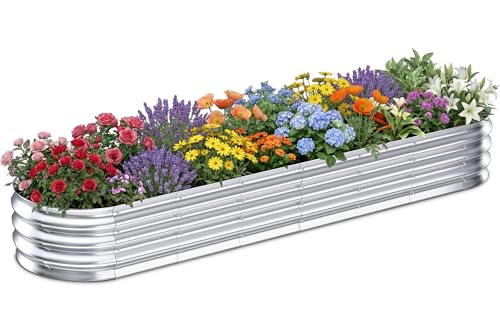 Galvanized Raised Garden Bed Outdoor, 8x2x1ft Metal Heavy Duty Planter Boxes for Gardening, Easy Assemble Small Oval Plant Container Kit for Vegetables, Flowers, Fruits, Silver, 1 Pack - color: 1-silver(1pcs), size: 8X2X1FT