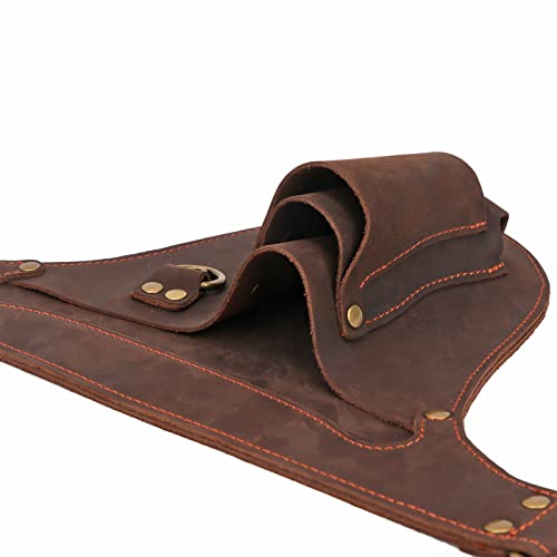 Leather Florists Tool Belt Bag,3 Pockets,Adjustable Gardeners Waist Holster - color: Brown