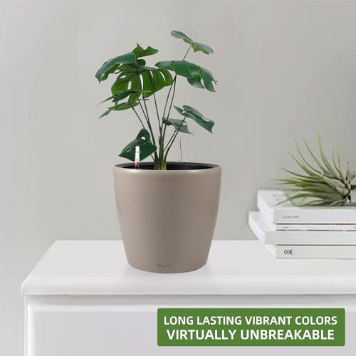 Dexceder 9x8 Self Watering Planter (Taupe Matte) - color: Taupe, size: 9x8