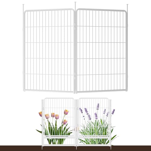 SunsGrove Garden Fence 40 in(H) x 4.5 ft(L) 2 Panels, Heavy Duty Metal Animal Barrier Fence for Dogs, Easy No-Dig Setup, Decorative Dog Fences, White - color: White, size: 40 in(H) x 4.5 ft(L) 2 Panels no gate