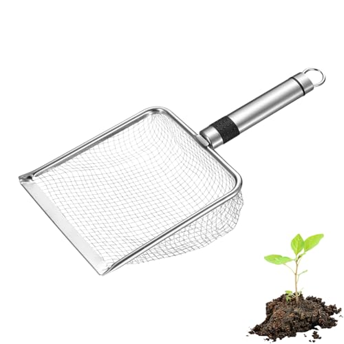 M METERXITY 1-Pack Gardening Soil Sifter, 4.3 mm Mesh Stainless Steel Sand Soil Compost Sieve with Stainless Steel Handle for Sand/Dirt/Rock Compost, Screen Potting Scoop [Silver Tone] - size: 4.3 mm