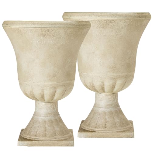 Autodaya 22"Tall Large Urn Planters for Outdoor Plants Set of 2 Flower Pots - color: 22"-antique Ivory