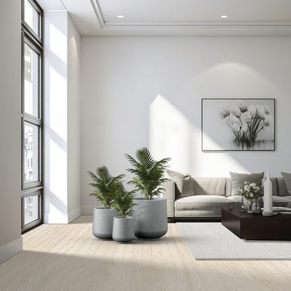 Kante Set of 3 Pale Gray Concrete Curved Round Planters for Modern Home - color: Gray Concrete, size: Set of 3: 15.3" + 11.6" + 8.2" D