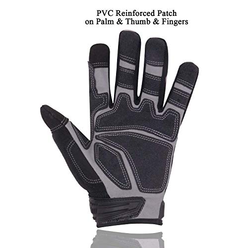 HANDLANDY Mens Work Gloves Touch screen, Utility Mechanic Gloves, Flexible Breathable Fit- Padded Knuckles & Palm - color: Black Red, size: Medium