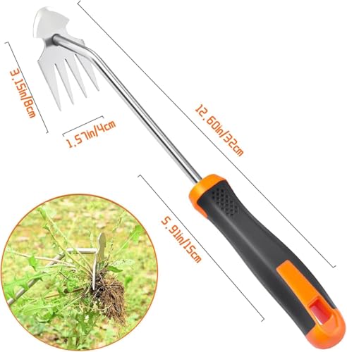 4-Tine Uprooting Weeder & Cultivator, Ergonomic Rust-Resistant Grip - color: red