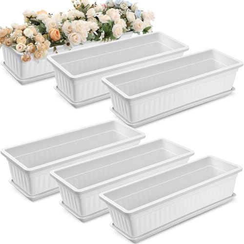 FillTouch 6 Pack Window Flower Box Planter White Rectangle Planter, 23 Inch - size: 23 Inch