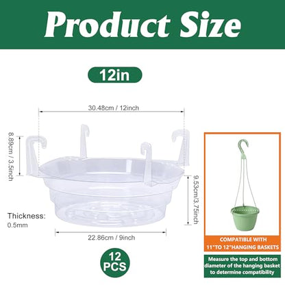 Adnee 12 Pcs 12 Inch Hanging Plant Water Catcher-Clear Plastics Plant Water Catcher Tray-Hanging Plant Saucers Drip Pans for Indoor Outdoor Hanging Basket Flower Pot - color: 12 Inch-12 Pcs
