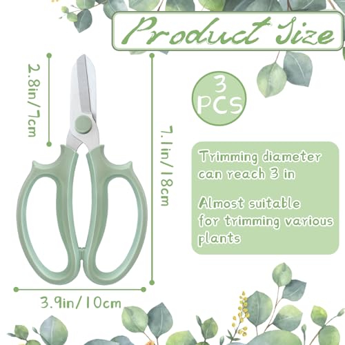 3 Pcs Green Garden Flower Scissors Shears,Premium Stainless Steel Floral Shears,Floral Scissors Pruning Shears for Flower Arrangement,Fruit Picking Trimming - style: Grey Green