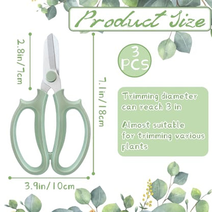 3 Pcs Green Garden Flower Scissors Shears,Premium Stainless Steel Floral Shears,Floral Scissors Pruning Shears for Flower Arrangement,Fruit Picking Trimming - style: Grey Green
