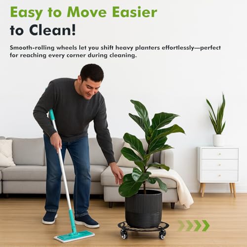 2 Packs Large Metal Plant Caddy with Wheels 13” Heavy-Duty Iron Wheeled Rolling Plant Stands with Casters Indoor Outdoor Plant Pot Roller Base Plant Saucer Movers Black, Strong Load Capacity - size: 13"