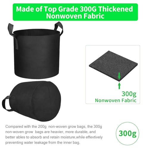 20-Pack 7 Gallon Grow Bags, Heavy Duty Aeration Fabric Pots with Handles,300G Thickened Nonwoven Pots for Plants/Vegetables/Flowers - size: 7 Gallon