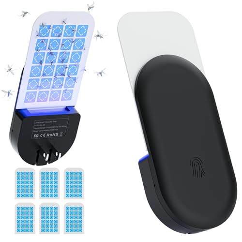 TIENBE Flying Insect Trap, 2 in 1 Indoor Plug-in Fruit Fly Trap, 1 Trap Black and 6 Glue Cards, Fruit Fly Traps for Gnat, Moth, Mosquito, Suitable for Every Part of The Home - color: Black, size: 1 Device 6 Glue Cards