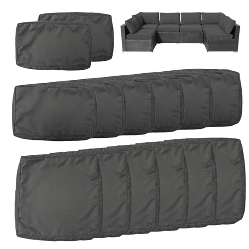 14Pcs Outdoor Cushion Covers Replacement Washable Waterproof UV w/Zipper for 6-Seaters Sofa Patio Slipcovers Set Seat and Back Covers Only (Charcoal Gray, 25.6x25.6inch) - color: Charcoal Gray, size: 25.6x25.6inch