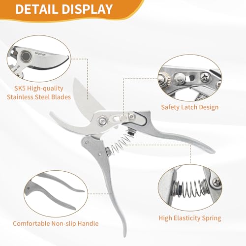 BOOSDEN Bypass Pruning Shears, 8'' Garden Trimmers with SK5 Blades