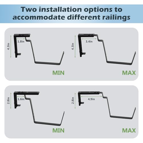 2 Pack Window Boxes Planters 17’’ Railing Hanging Planter Boxes for Outdoor Plants with Double Adjustable Brackets Rectangle Deck Railing Flower Pots Herb Planter for Fence Patio Balcony - color: Green