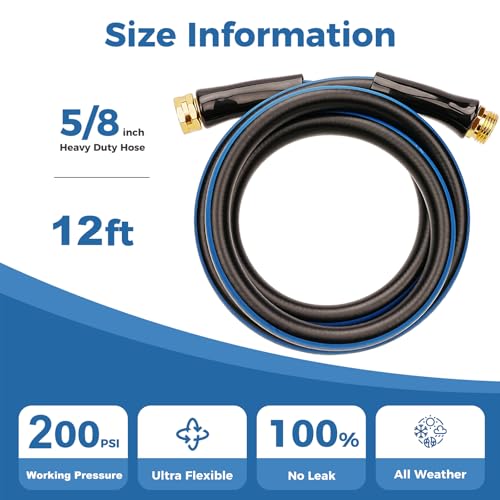 SheeChung Garden Hose 12ft x 5/8",Rubber Water Hose,Male to Female Fittings - size: 12ft-male to female