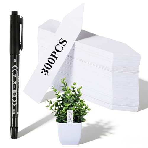 300pcs Plastic Plant Labels 3 Inch, Waterproof Plant Labels and Pen for Outdoor Plants, Plastic Seedling Labels for Flowers and Vegetables, White