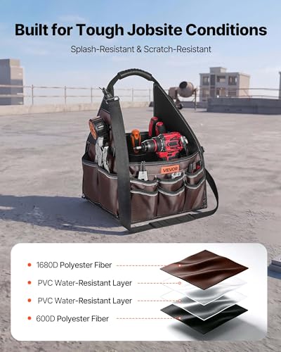 VEVOR Tool Bag, 13 Inch, 45-Pocket Open Top Tool Tote, Electrical Maintenance Toolbox Organizer Storage with Handle, Adjustable Shoulder Strap, Portable Toolbag, for Professionals DIY & Jobsite Use