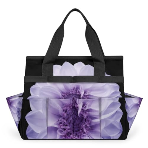 Purple Dahlia Garden Tool Bag Waterproof Gardening Tool Storage Bag with Handle & 10 Pockets Gardening Tote Bag for Women Garden Tool Organizer - color: Purple Dahlia