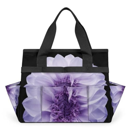 Purple Dahlia Garden Tool Bag Waterproof Gardening Tool Storage Bag with Handle & 10 Pockets Gardening Tote Bag for Women Garden Tool Organizer - color: Purple Dahlia